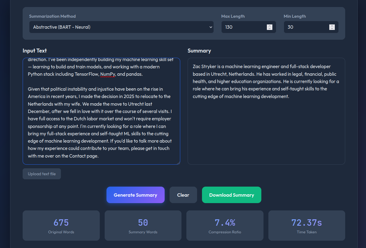 Text Summarization screenshot